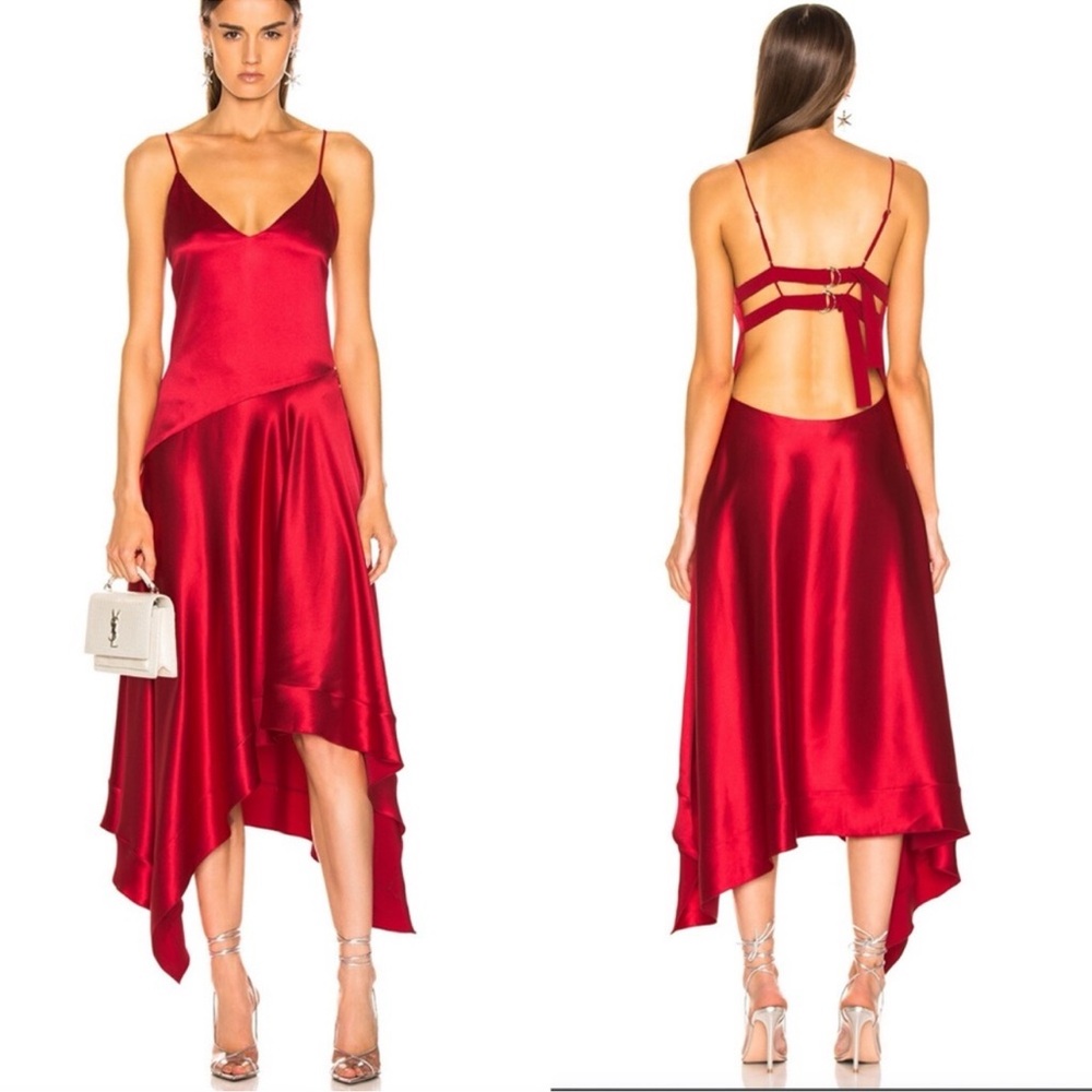 NWT Fleur Du Mal Silk Dress Handkerchief Red V-Neckline